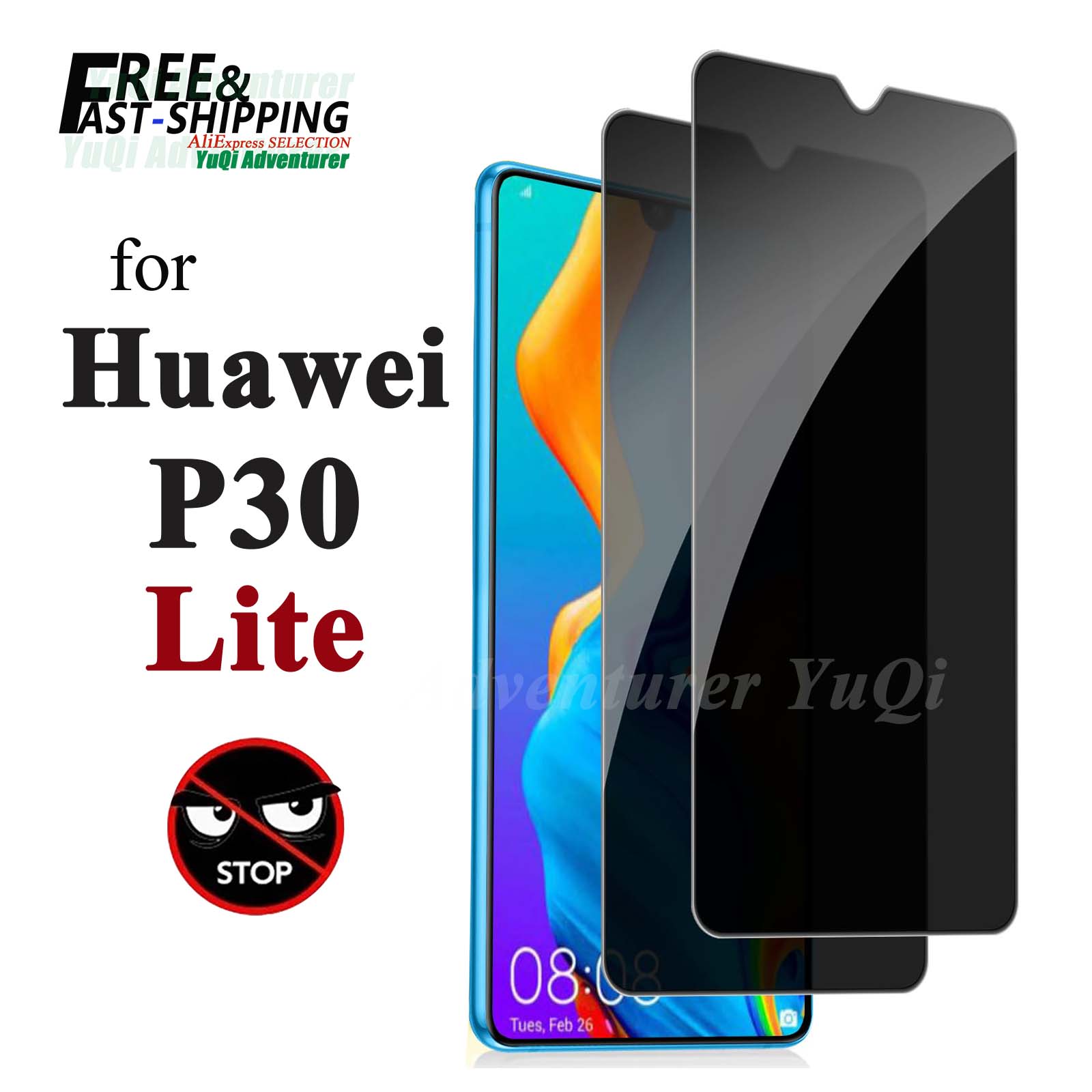 Anti Spy Privacy Glass Case - Protecteur d'écran Anti-espion pour Huawei P30