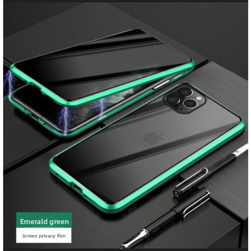 Anti Spy Privacy Glass Case - Coque Métallique Magnétique en Verre Trempé