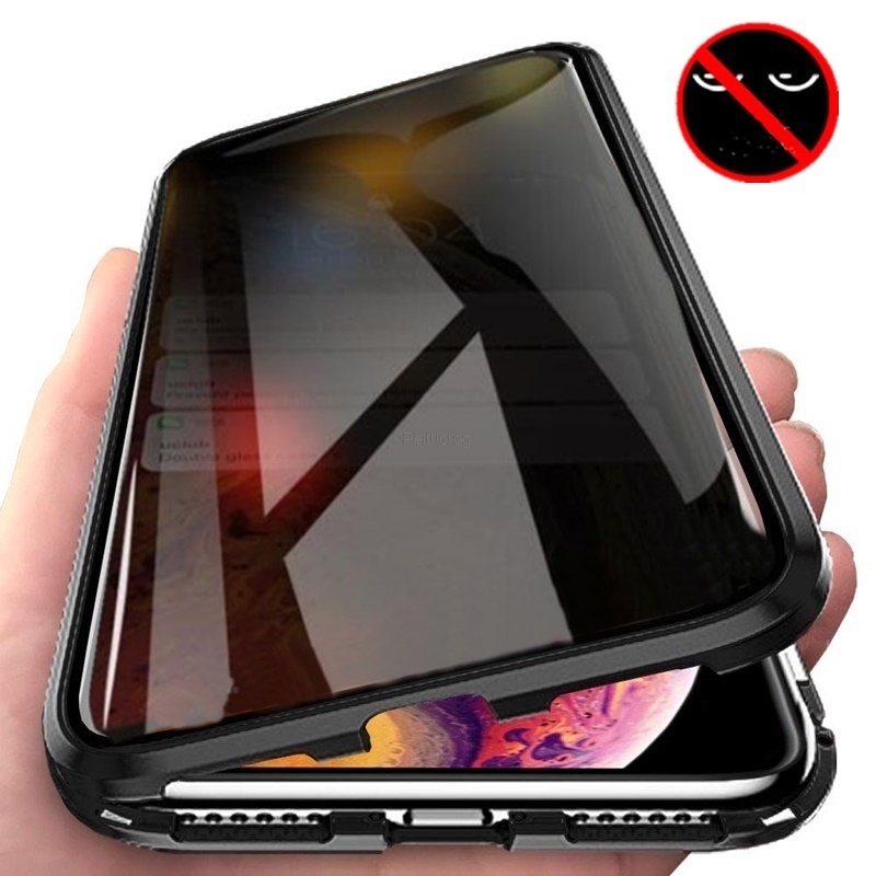 Anti Spy Privacy Glass Case - Coque Métallique Magnétique en Verre Trempé